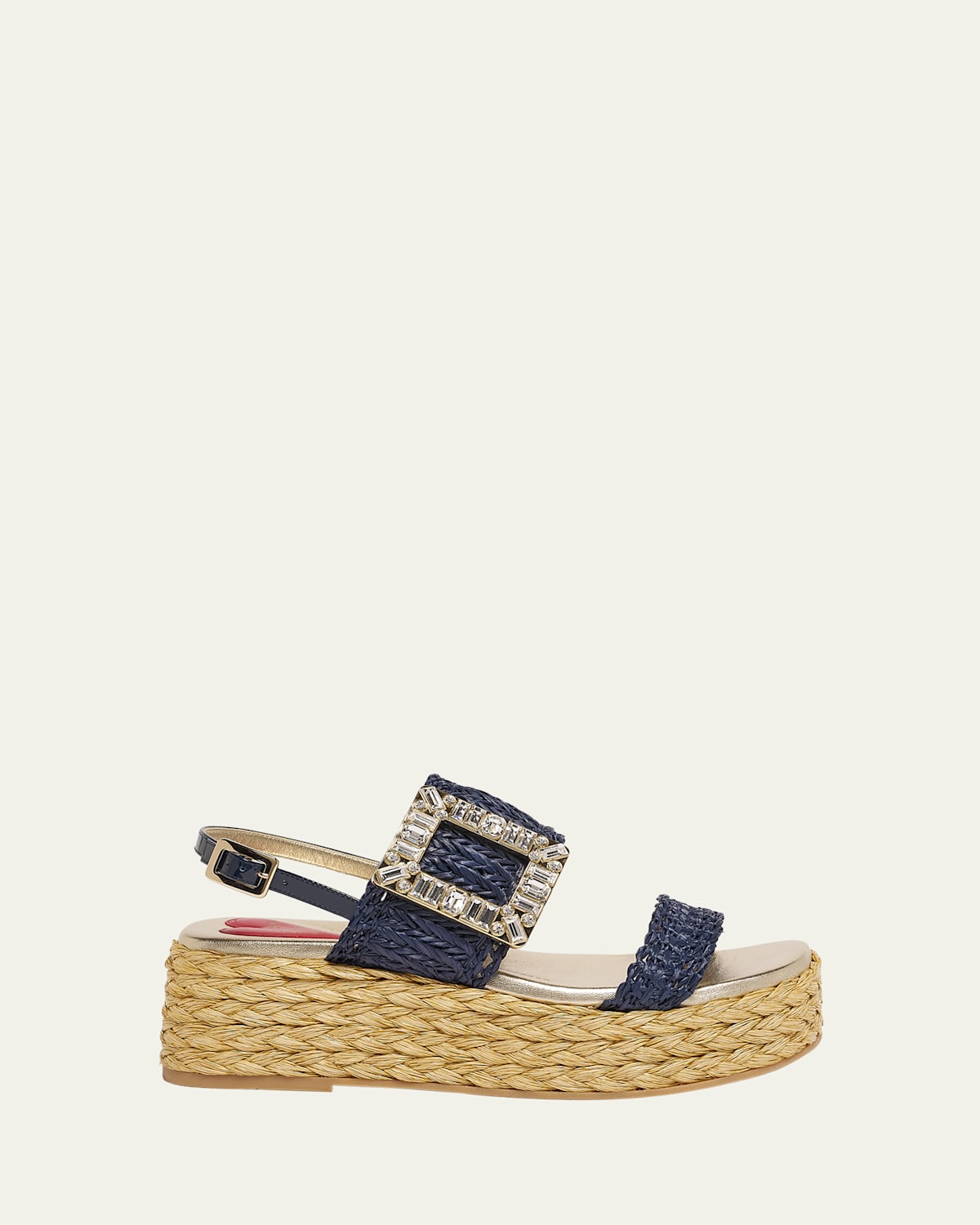 Summer Strass-Buckle Raffia Platform Sandals