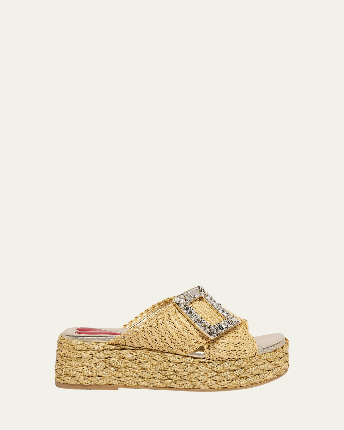 Strass-Buckle Raffia Platform Sandals