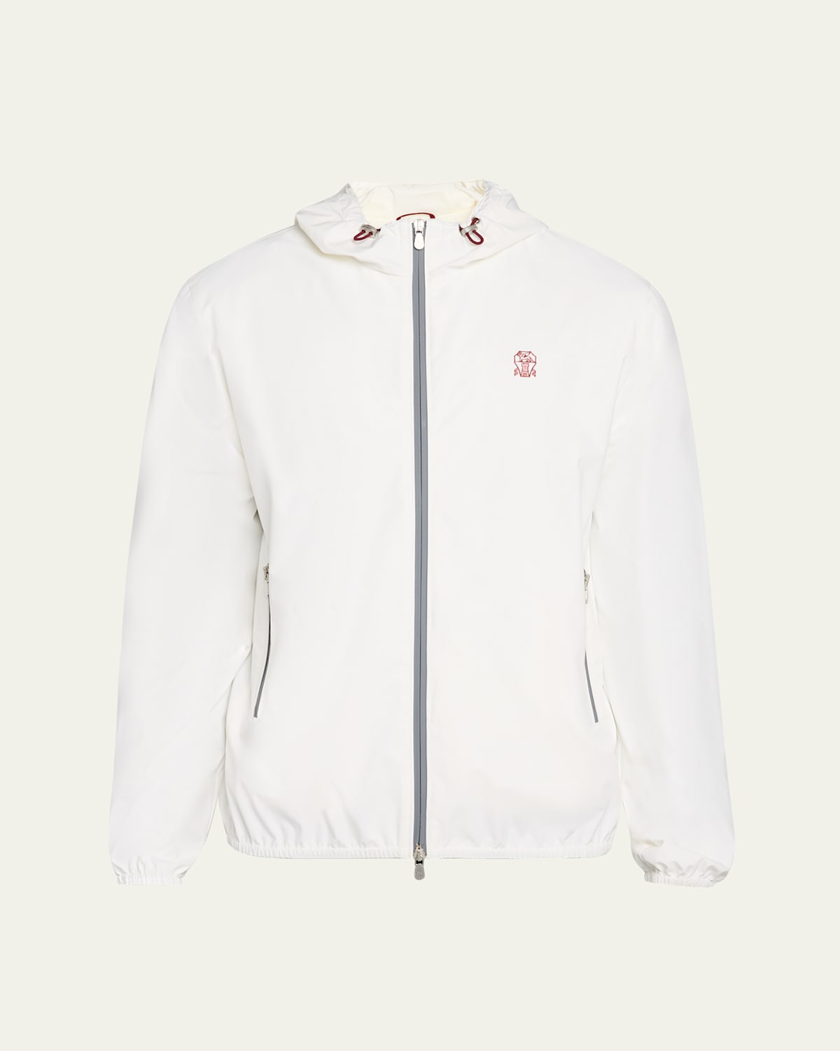 Brunello Cucinelli Men Bonded Nylon Hooded Outerwear Jacket With Logo In C1085 Off White