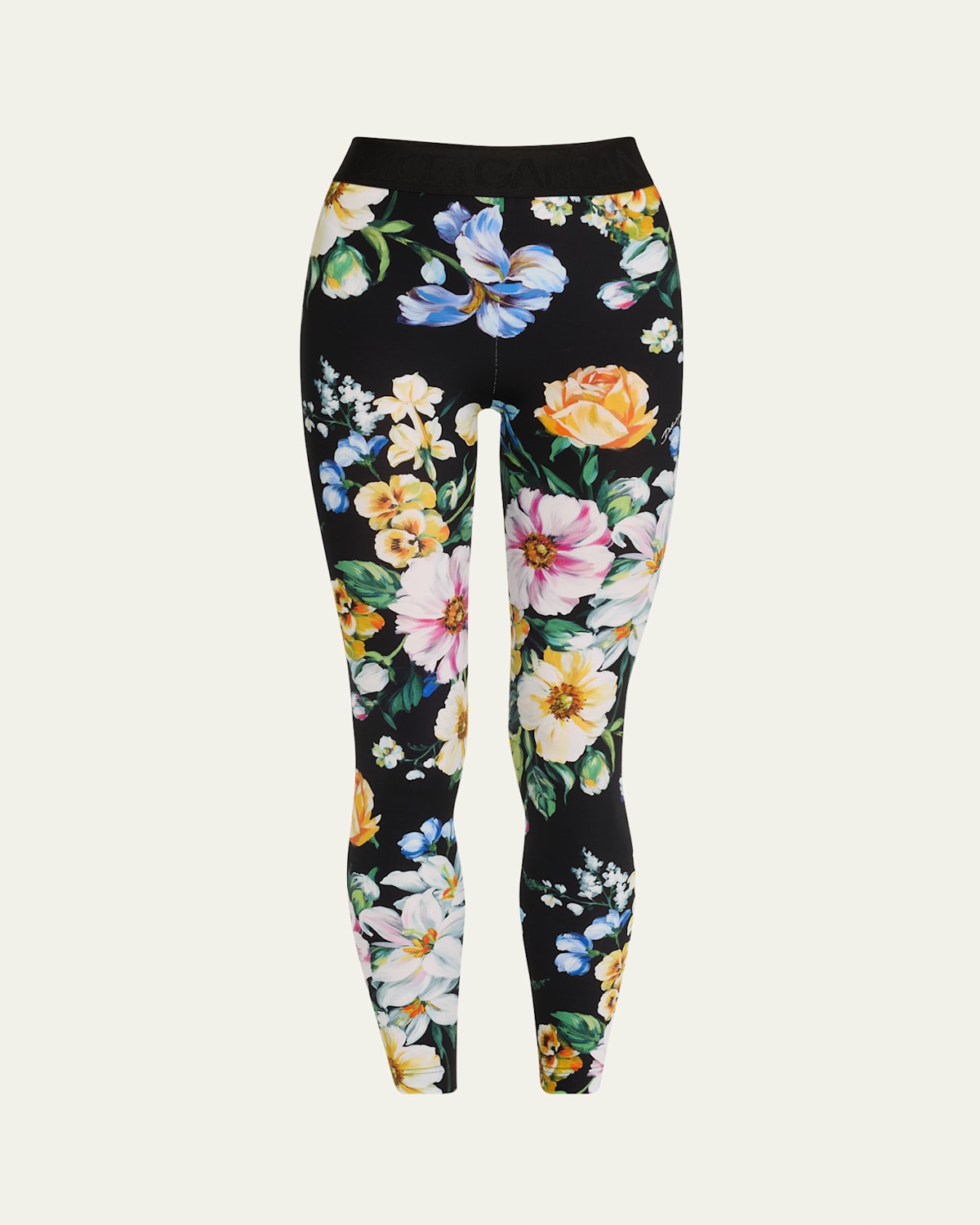 Dolce & Gabbana Mix Fiori Cropped Leggings In Mix Fiori F.nero