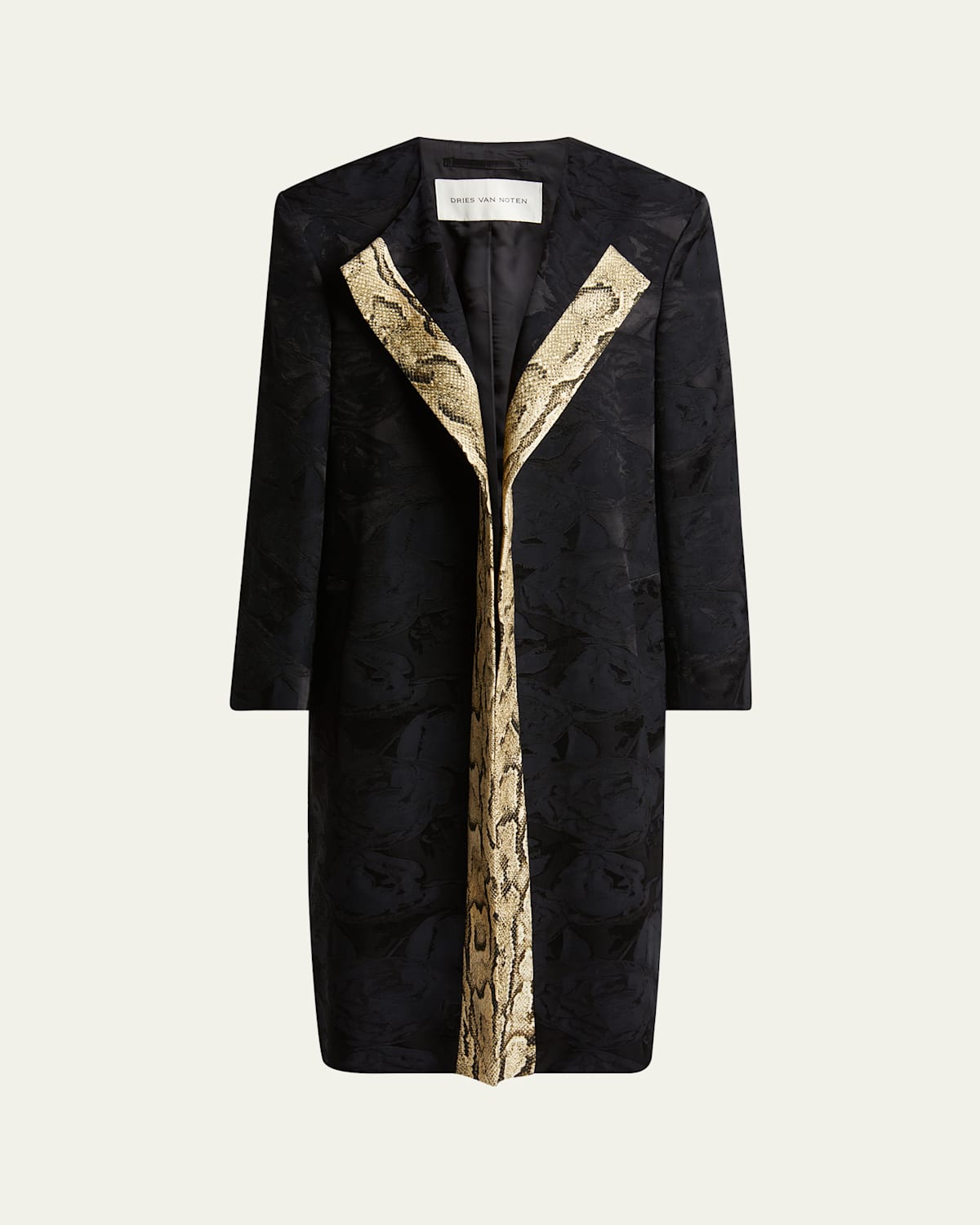 Shop Dries Van Noten Rivkam Floral Snakeskin-trim Open Front Coat In Black
