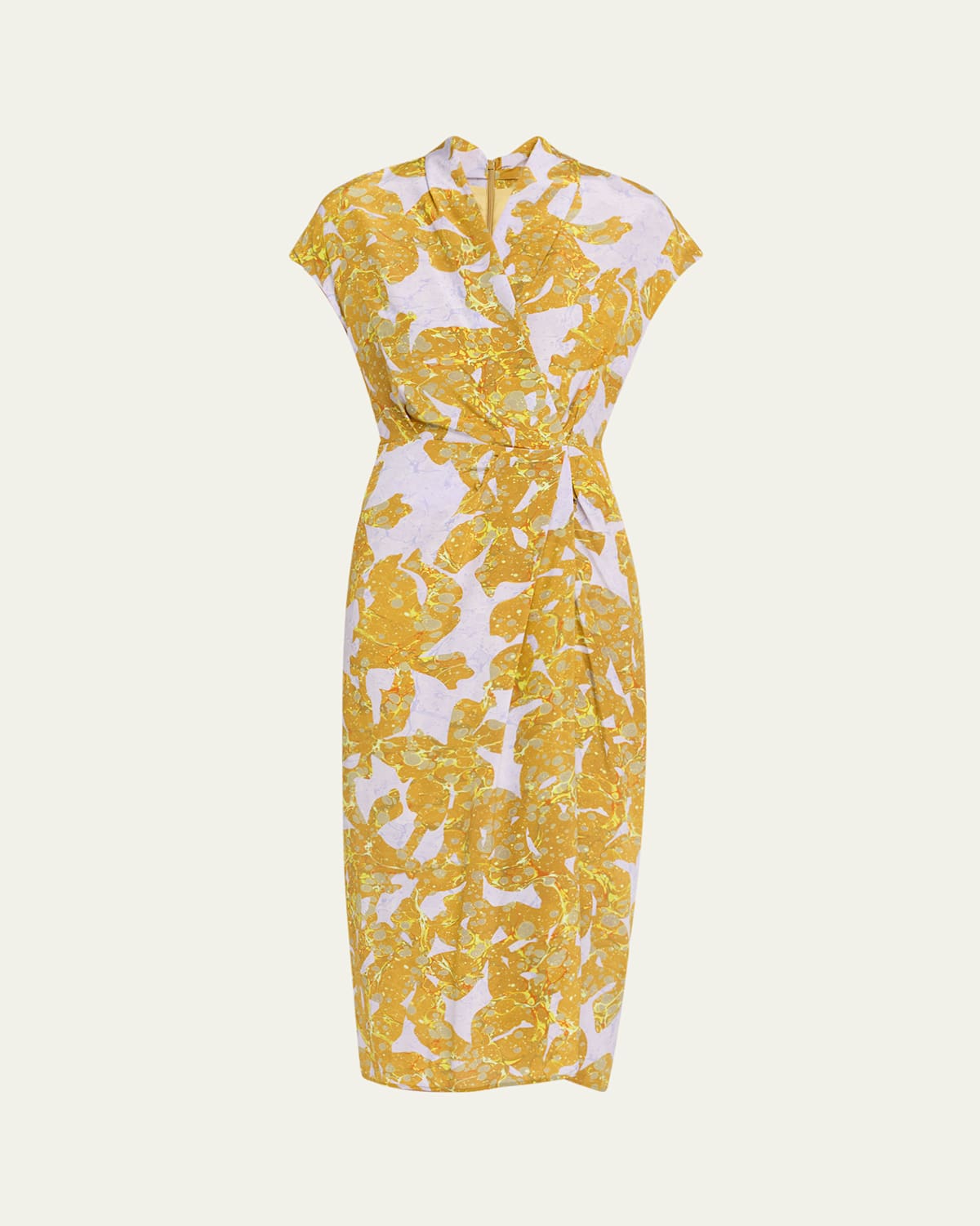 Dilian Printed Draped Wrap Midi Dress