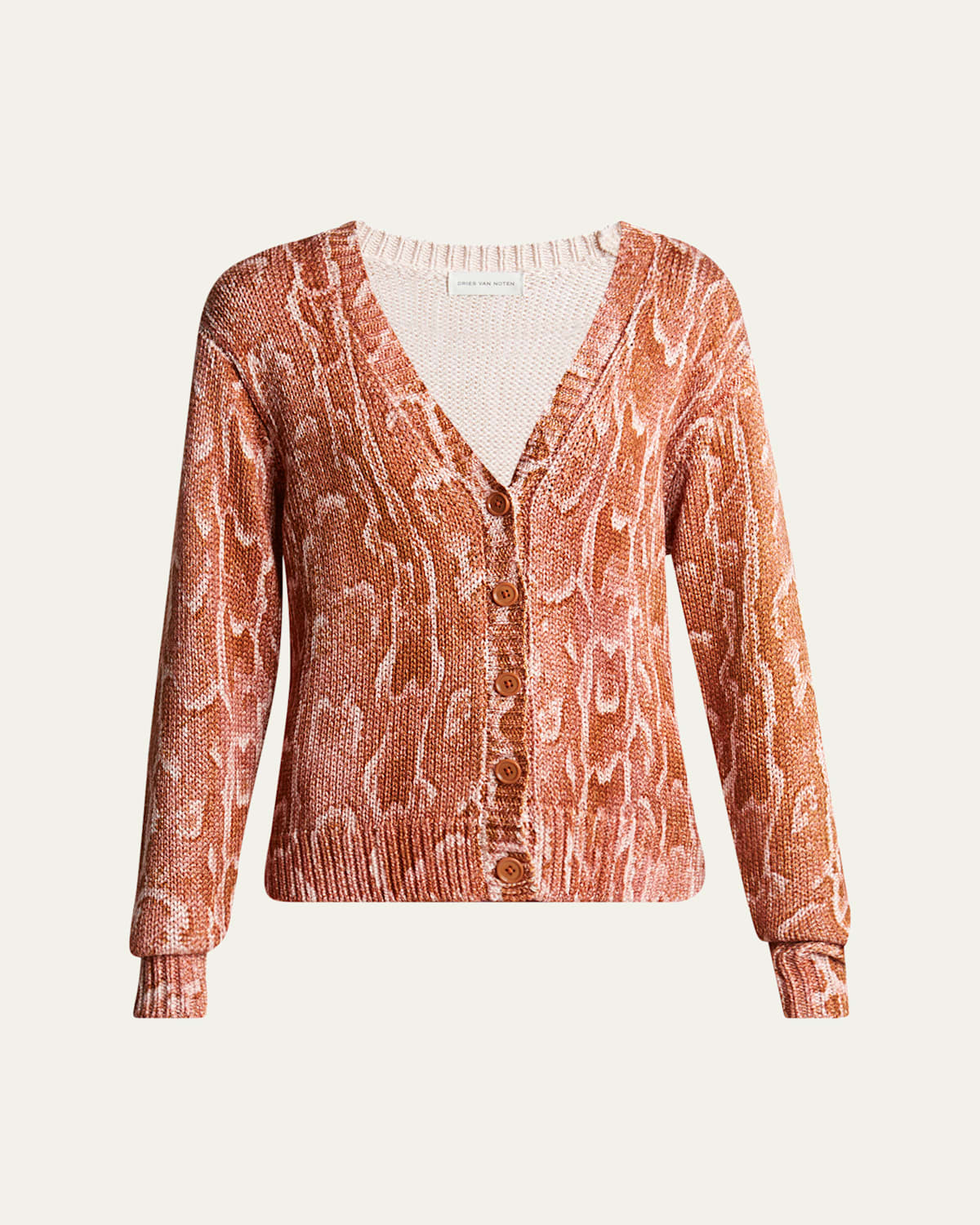 Shop Dries Van Noten Toka Printed V-neck Cardigan In Brique