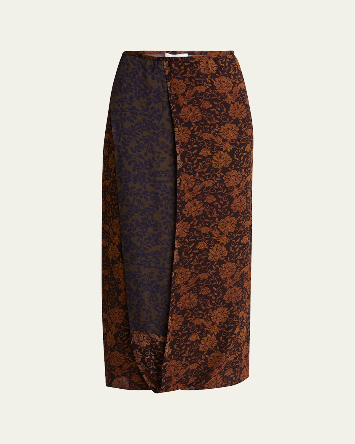 Dries Van Noten Brown Silk Floral Midi Skirt In Dark Brown