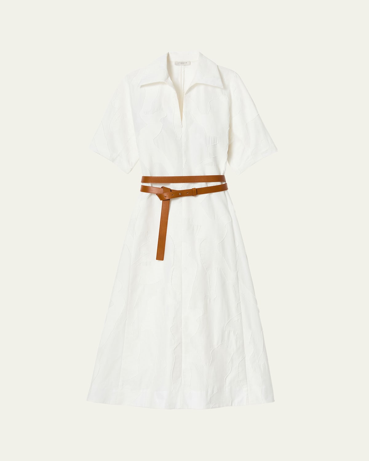 Lafayette 148 Belted Fil Coupe Midi Dress In White