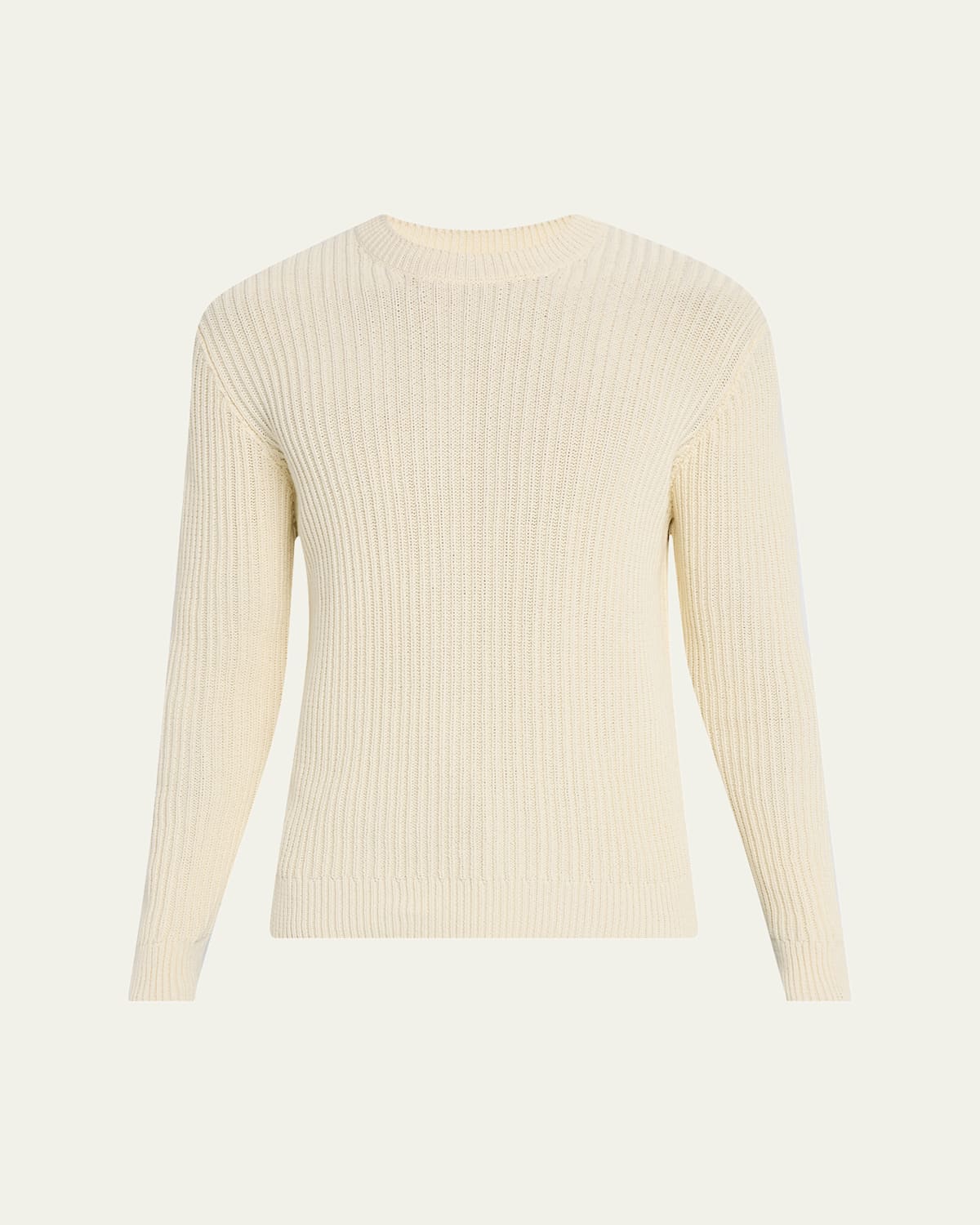 Shop Bergdorf Goodman Men's Wide Rib Cotton Crewneck Sweater In Ecru