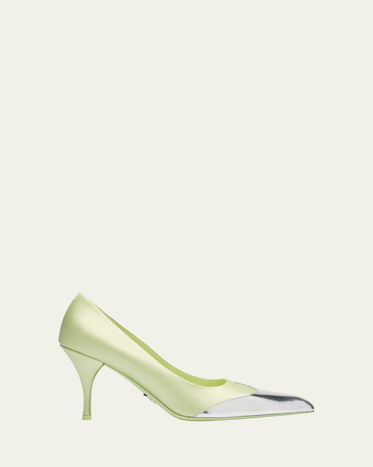 Prada Satin Metallic Leather Cap Toe Pumps In Rugiada
