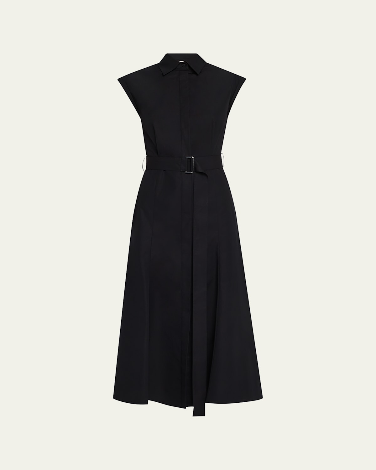 Belted Cap-Sleeve Cotton Midi Shirtdress