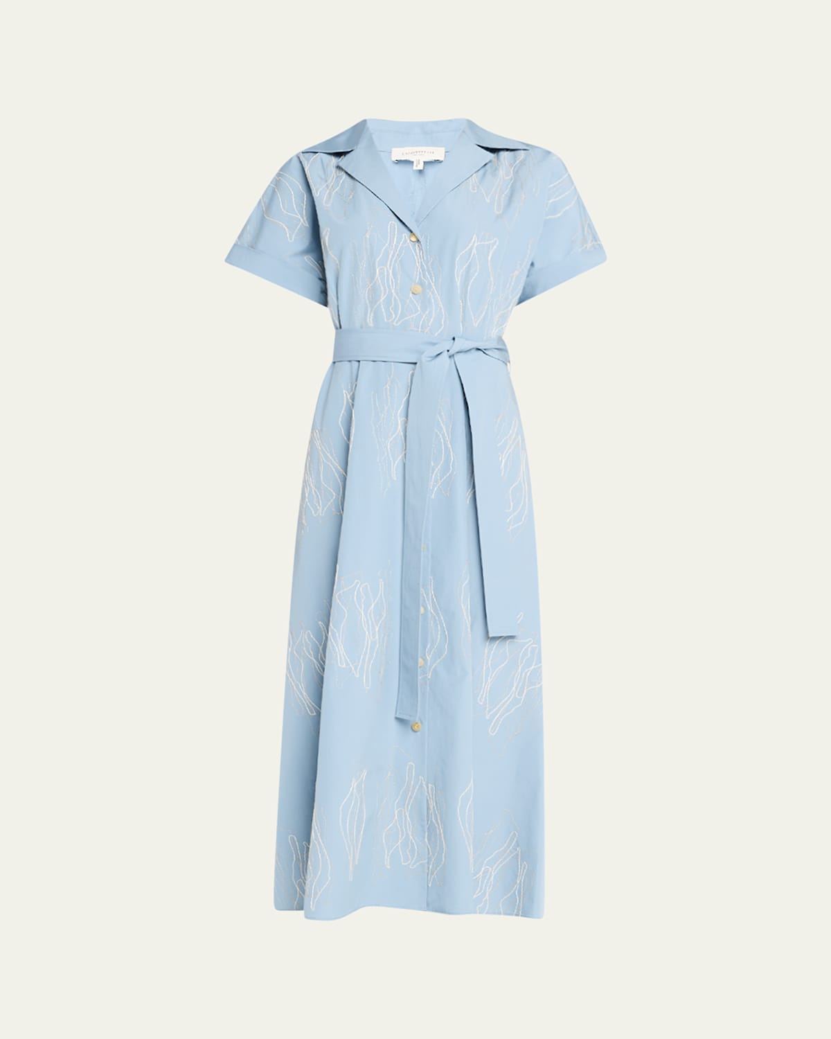 Lafayette 148 Embroidered Cotton Poplin Midi Shirtdress