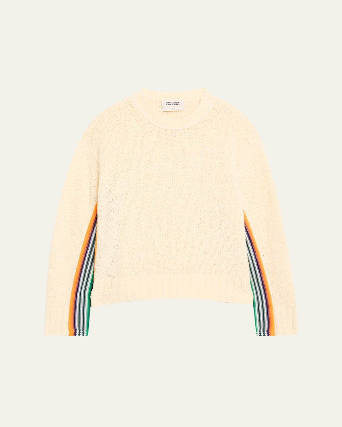 Christopher John Rogers Striped-side Boucle Knit Crewneck Sweater
