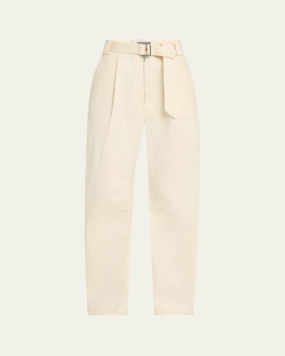 Patch-Pocket Barrel-Leg Belted Trousers