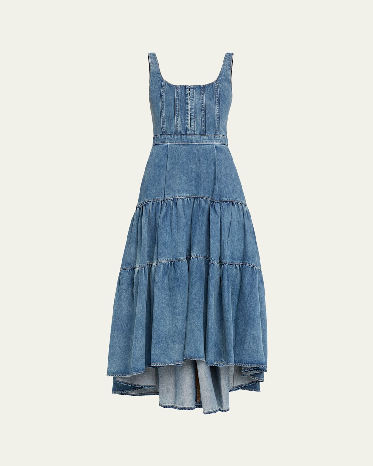 Shop Alice And Olivia Diana Structured Denim Midi Dress In Liana Vintage Blue