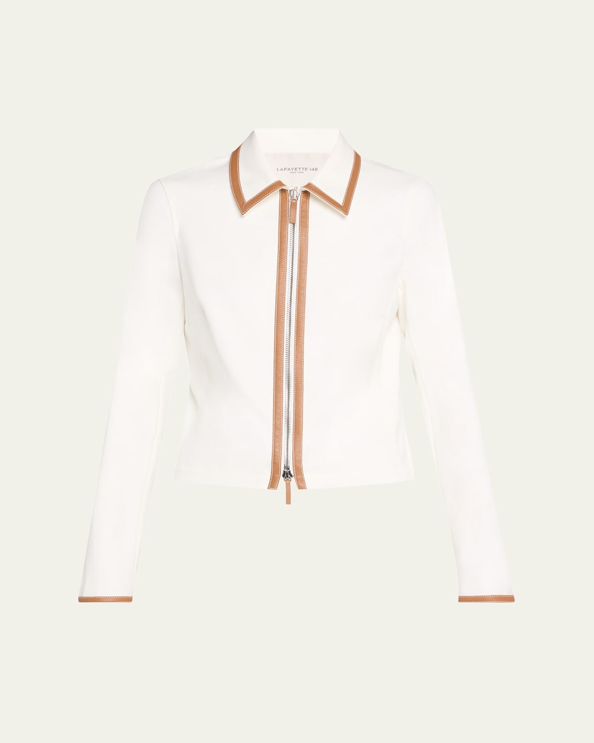 Leather-Trim Cotton Jacket