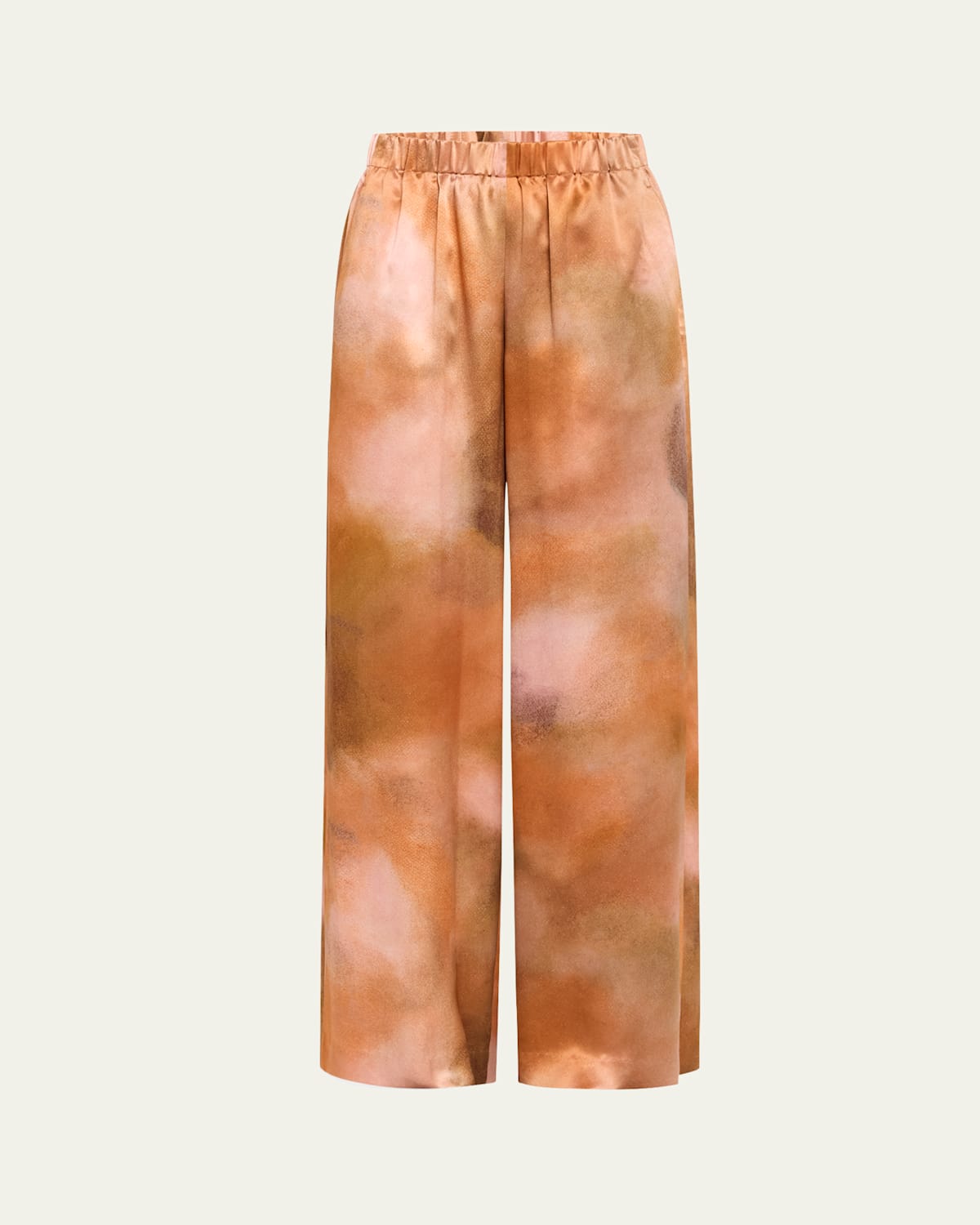 Lafayette 148 Riverside Silk Straight-leg Pull-on Pants In Brown