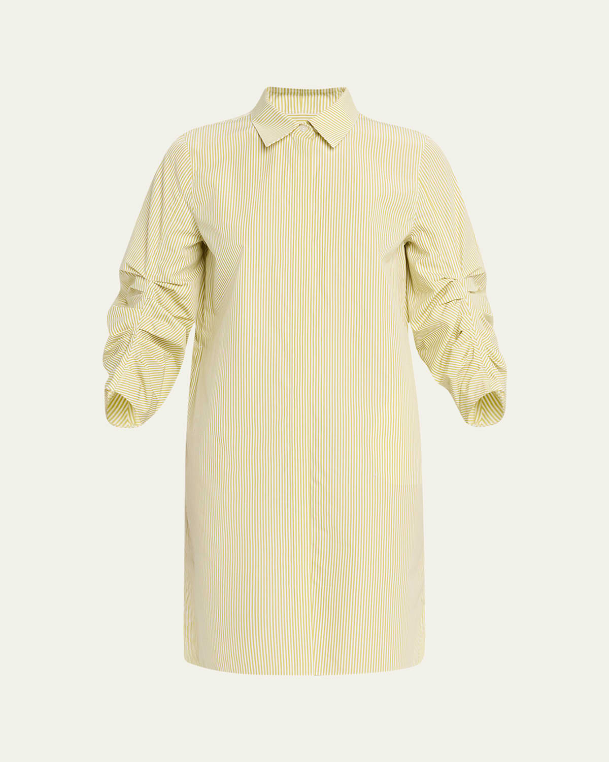 Striped Pleated-Sleeve Midi Shirtdress