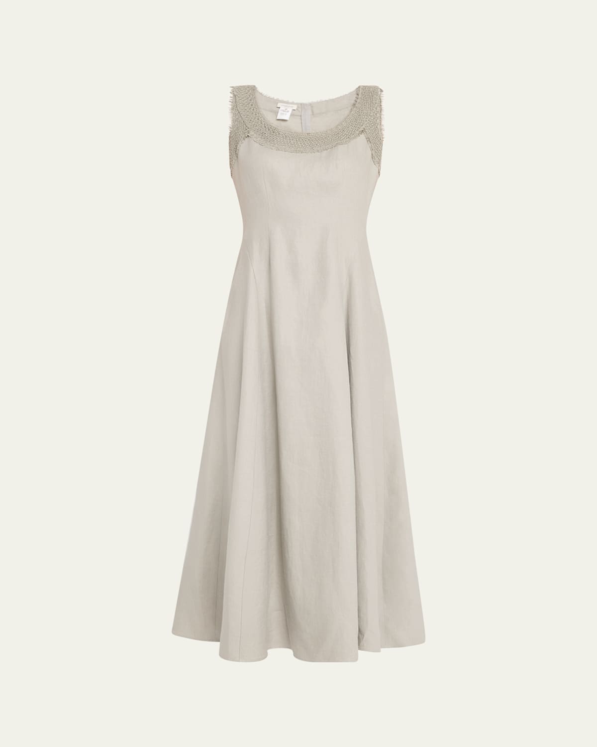 Square-Neck Linen Dress with Knit Trim