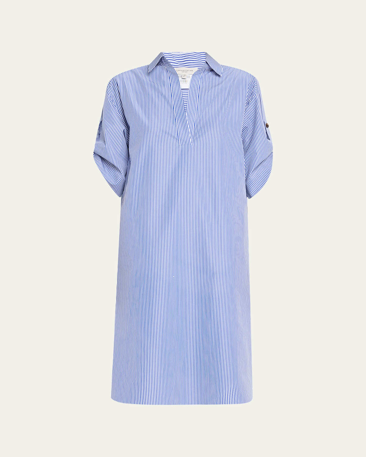 Lafayette 148 Striped Rolled-sleeve Linen Midi Shirtdress