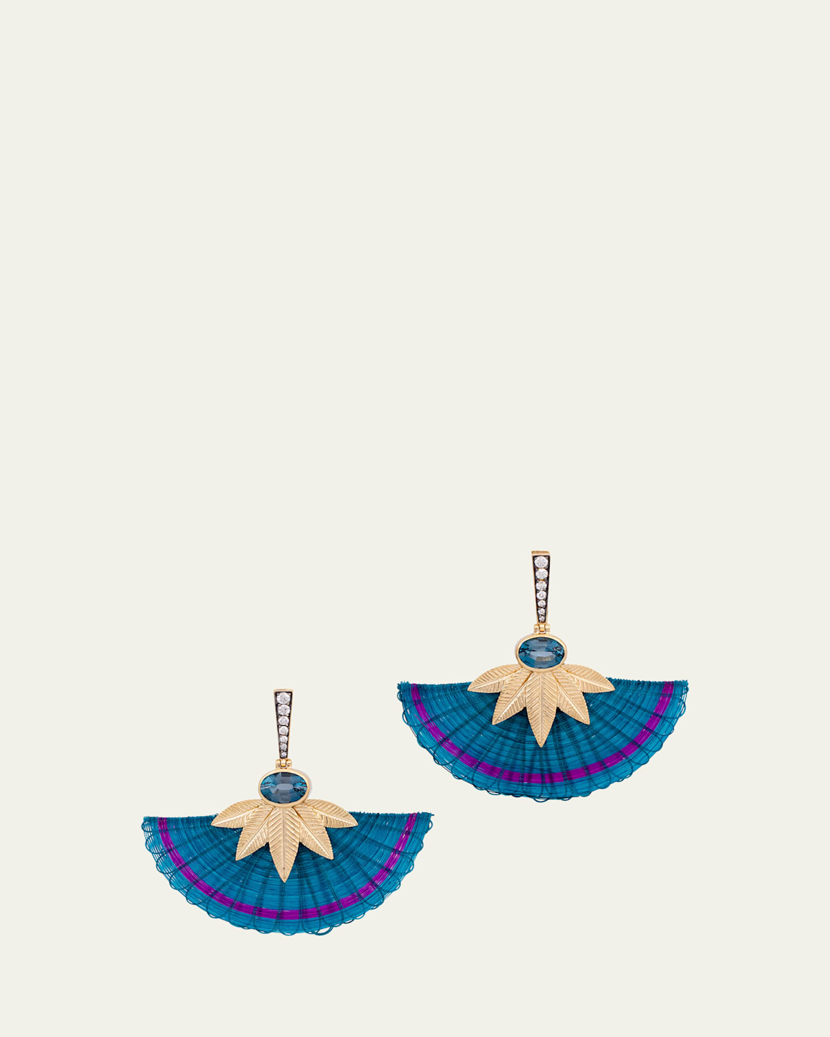 18K Yellow Gold Horse Mane Half-Moon Earrings with Diamonds and London Topaz