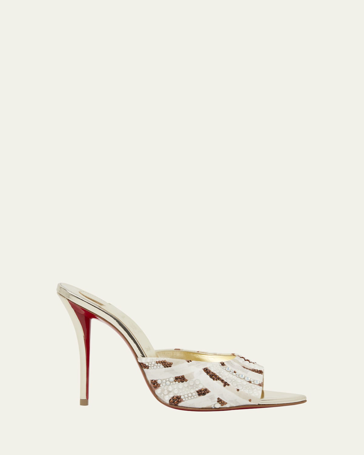 Christian Louboutin Miss Z Strass Red Sole Slide Sandals In White