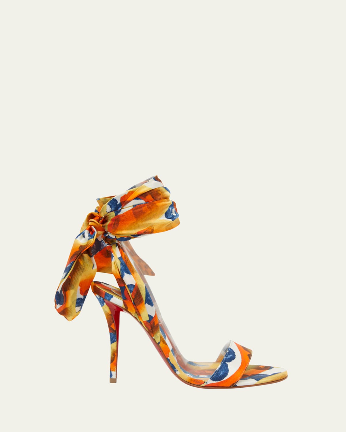 Christian Louboutin Miss Z Multi Silk Ankle-wrap Red Sole Sandals