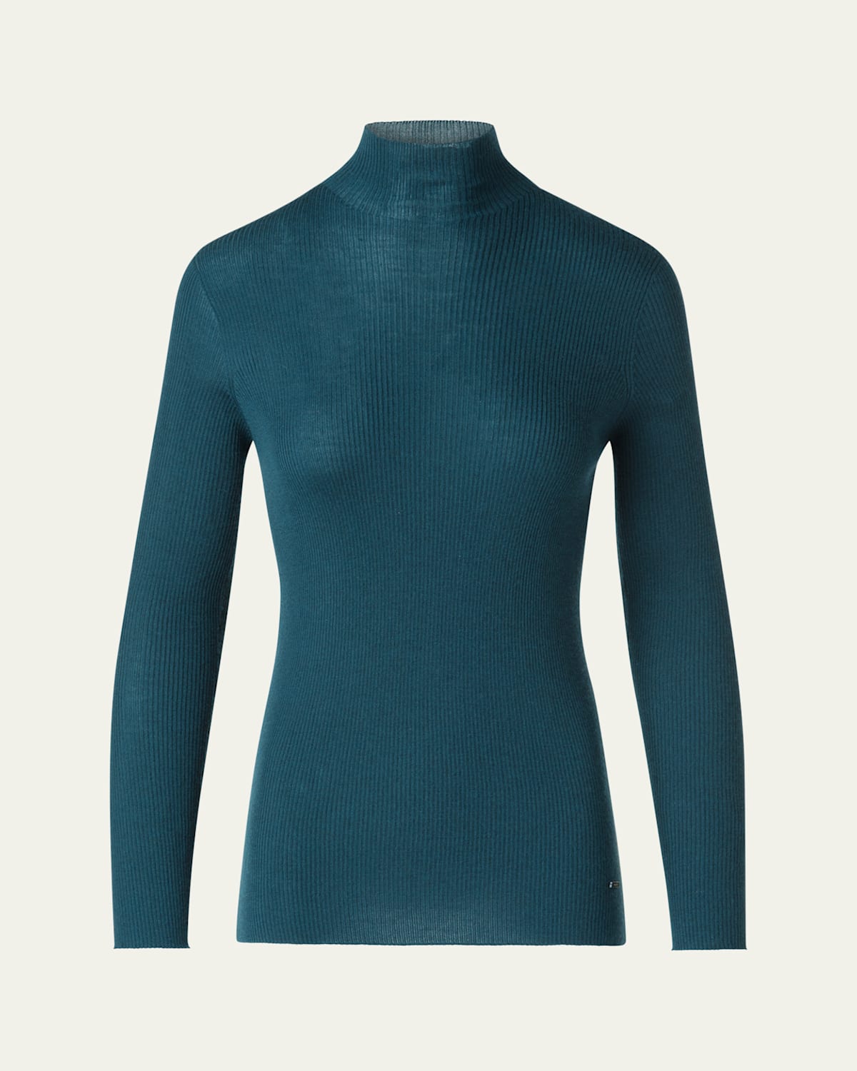 Mock-Neck Cashmere-Silk Fine Rib Sweater