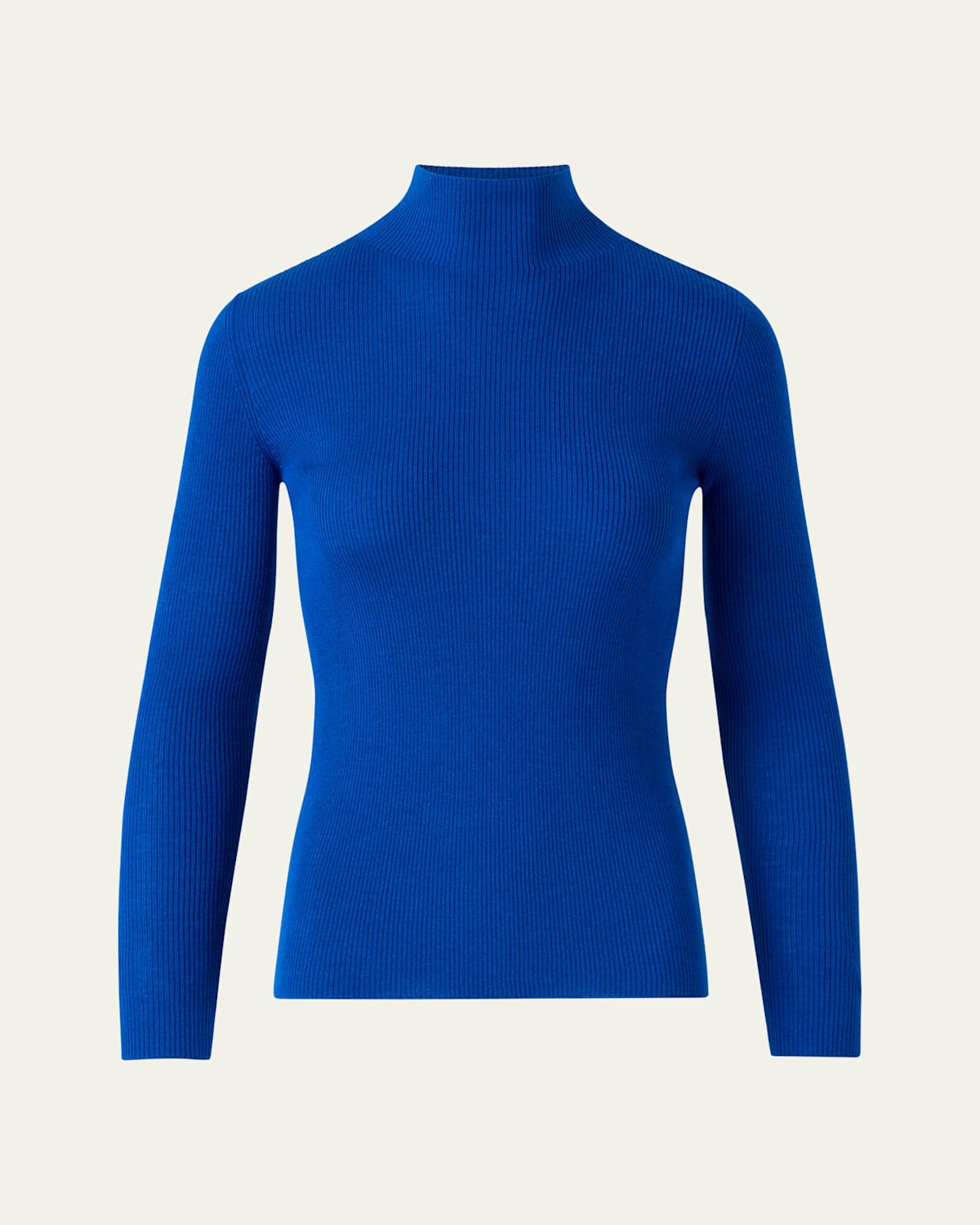 Akris Mock-neck Cashmere-silk Fine Rib Sweater In Blue