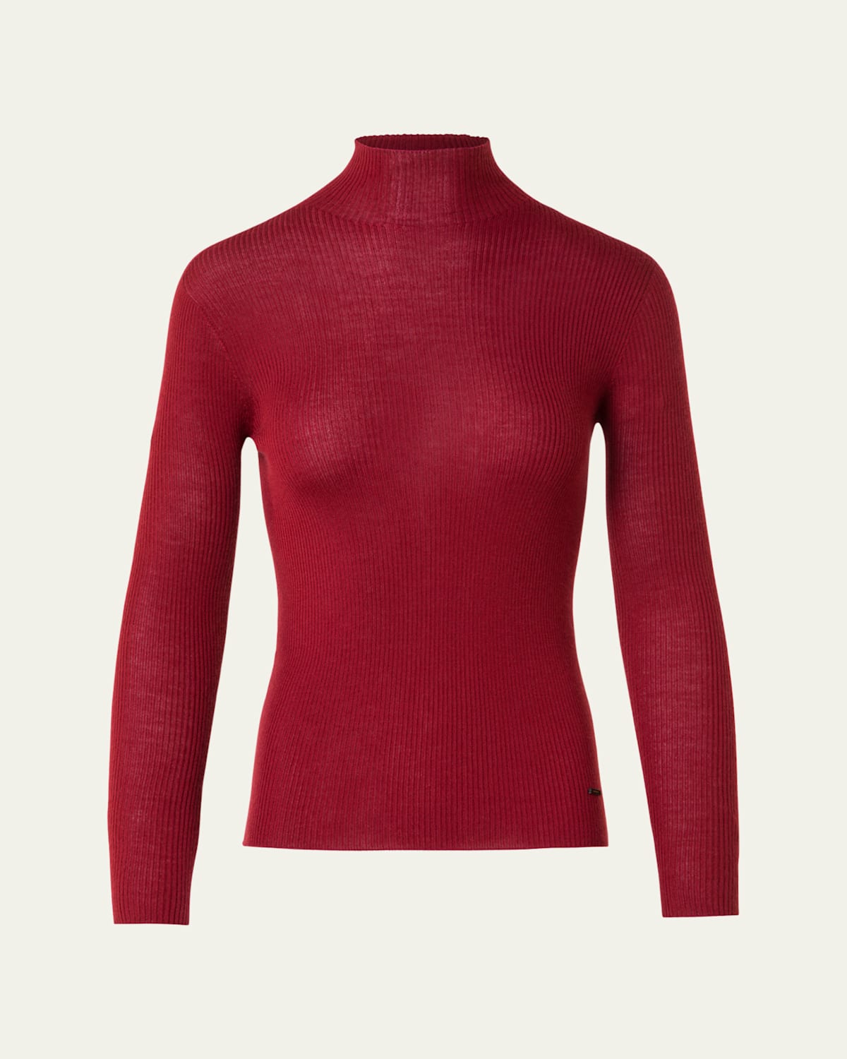 Akris Mock-neck Cashmere-silk Fine Rib Sweater In Red
