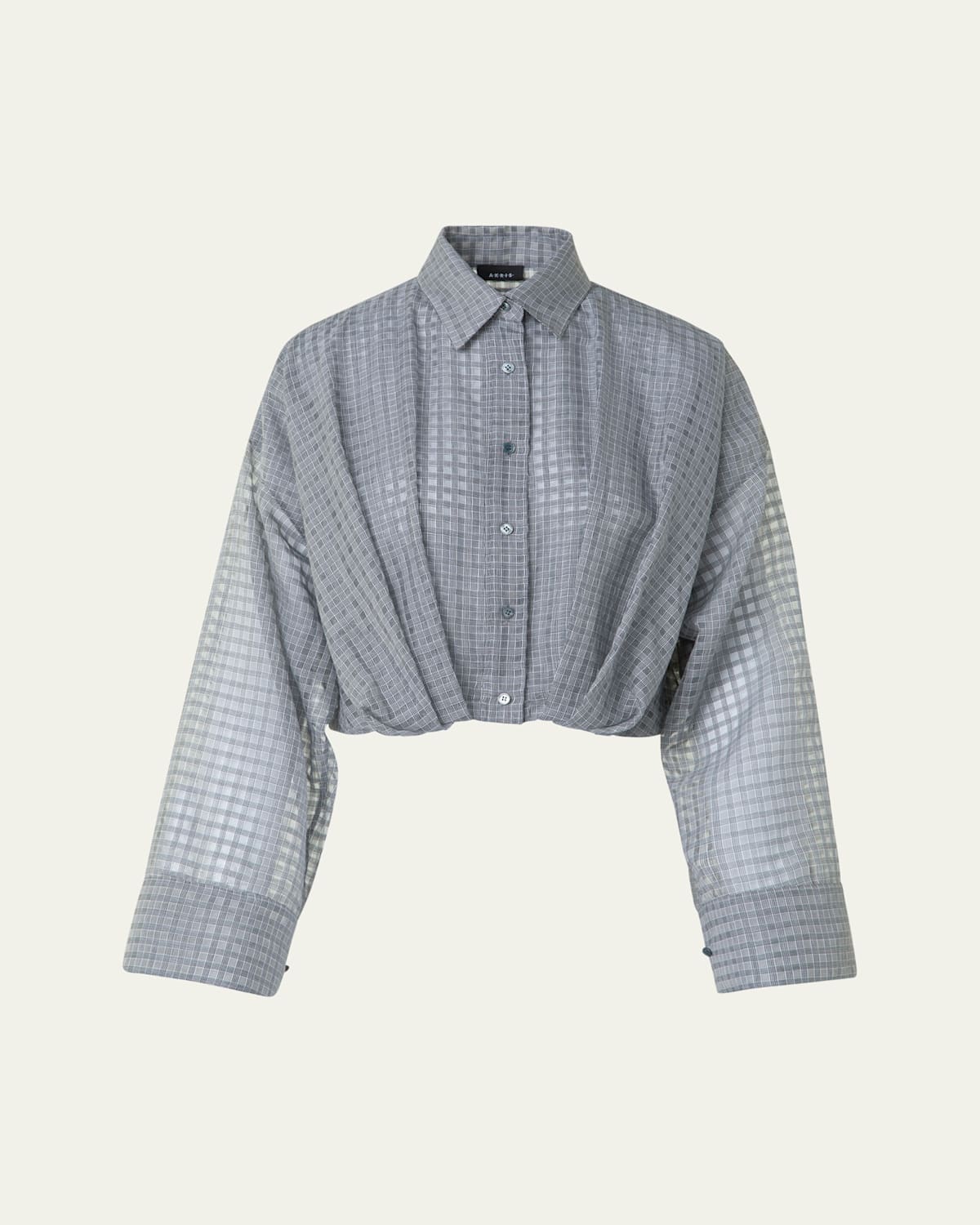 Shop Akris Plaid Cotton Voile Blouse With Pleated Waist