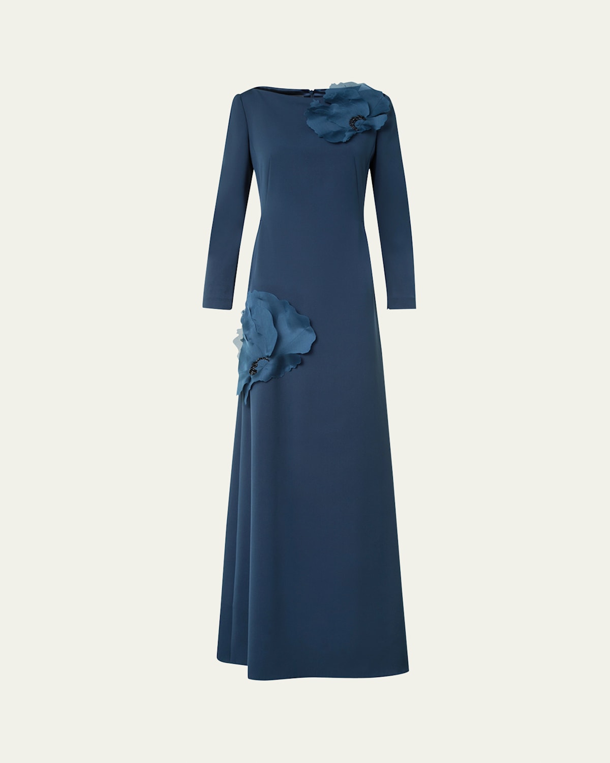 Akris Organza Anemone Corsage Long-sleeve Crepe Gown