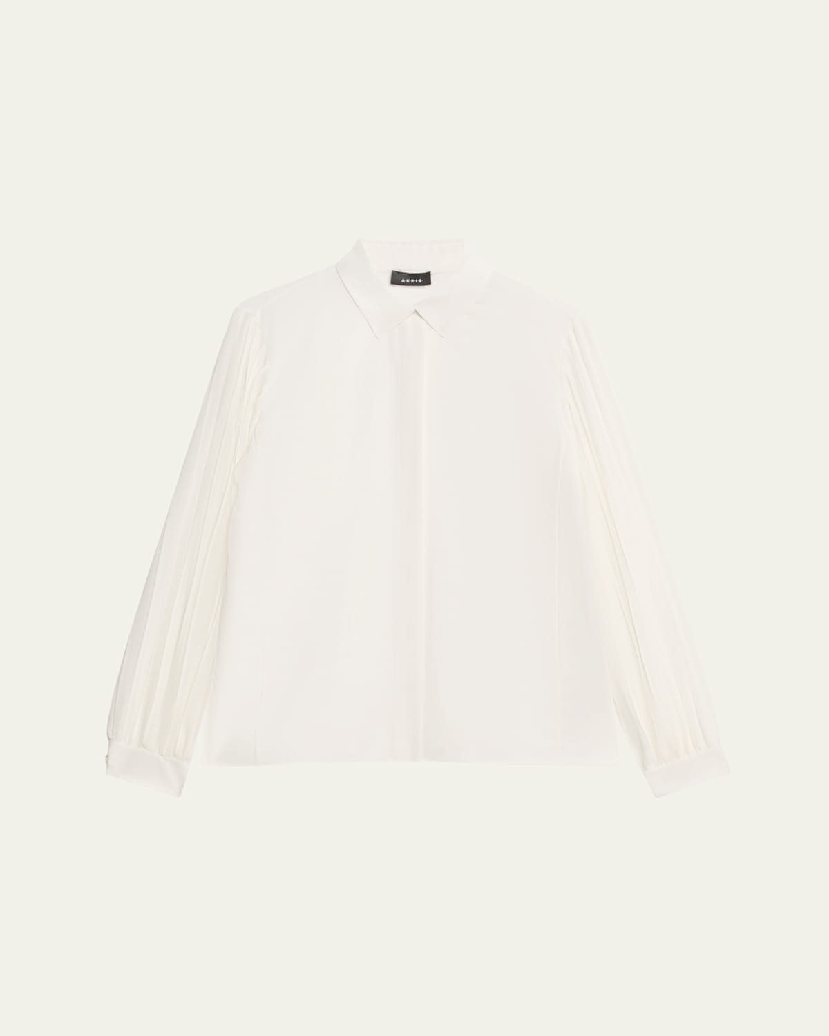 Silk Crepe Pleated-Sleeve Blouse