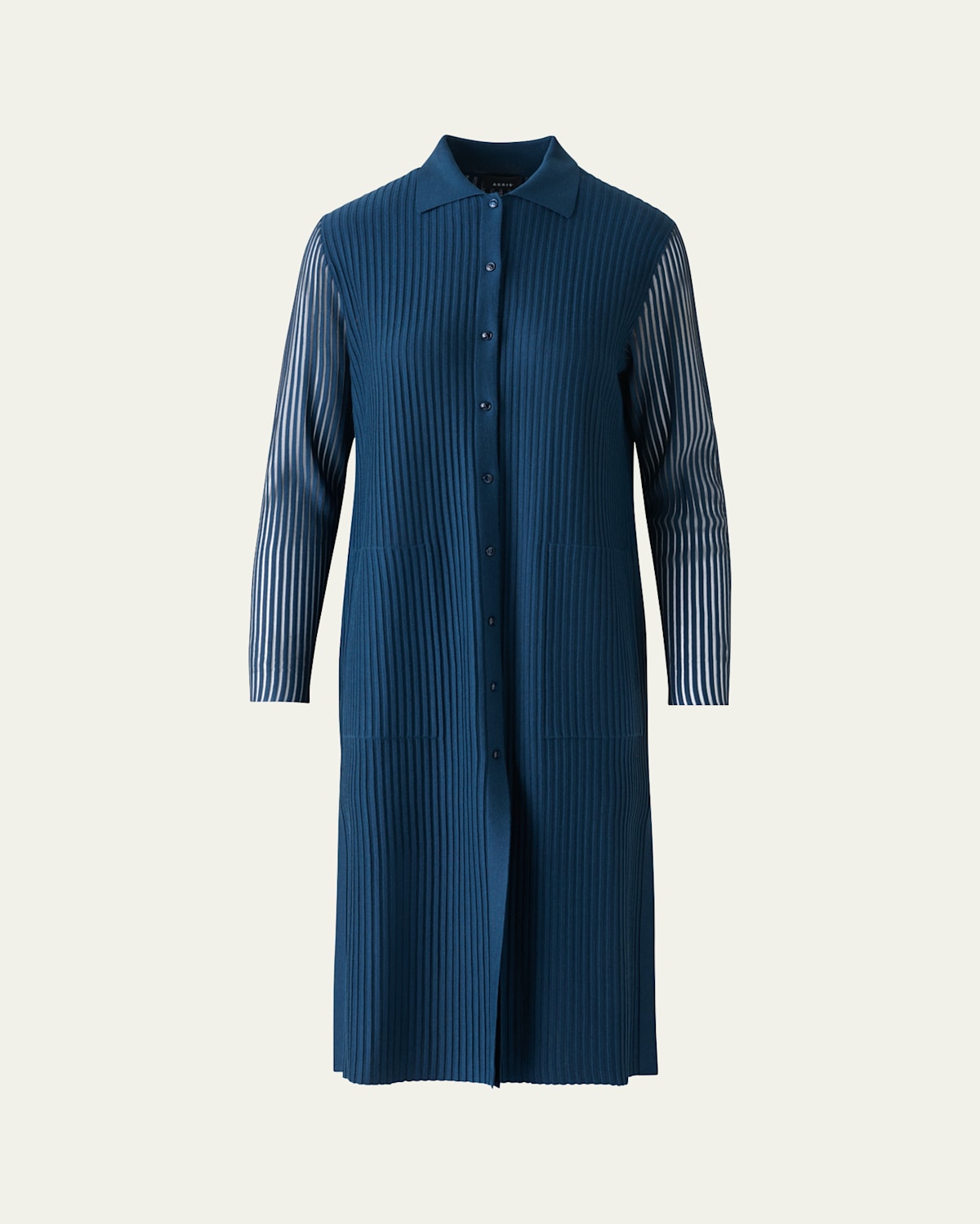 Akris Long Structured Line Knit Coat In Blue
