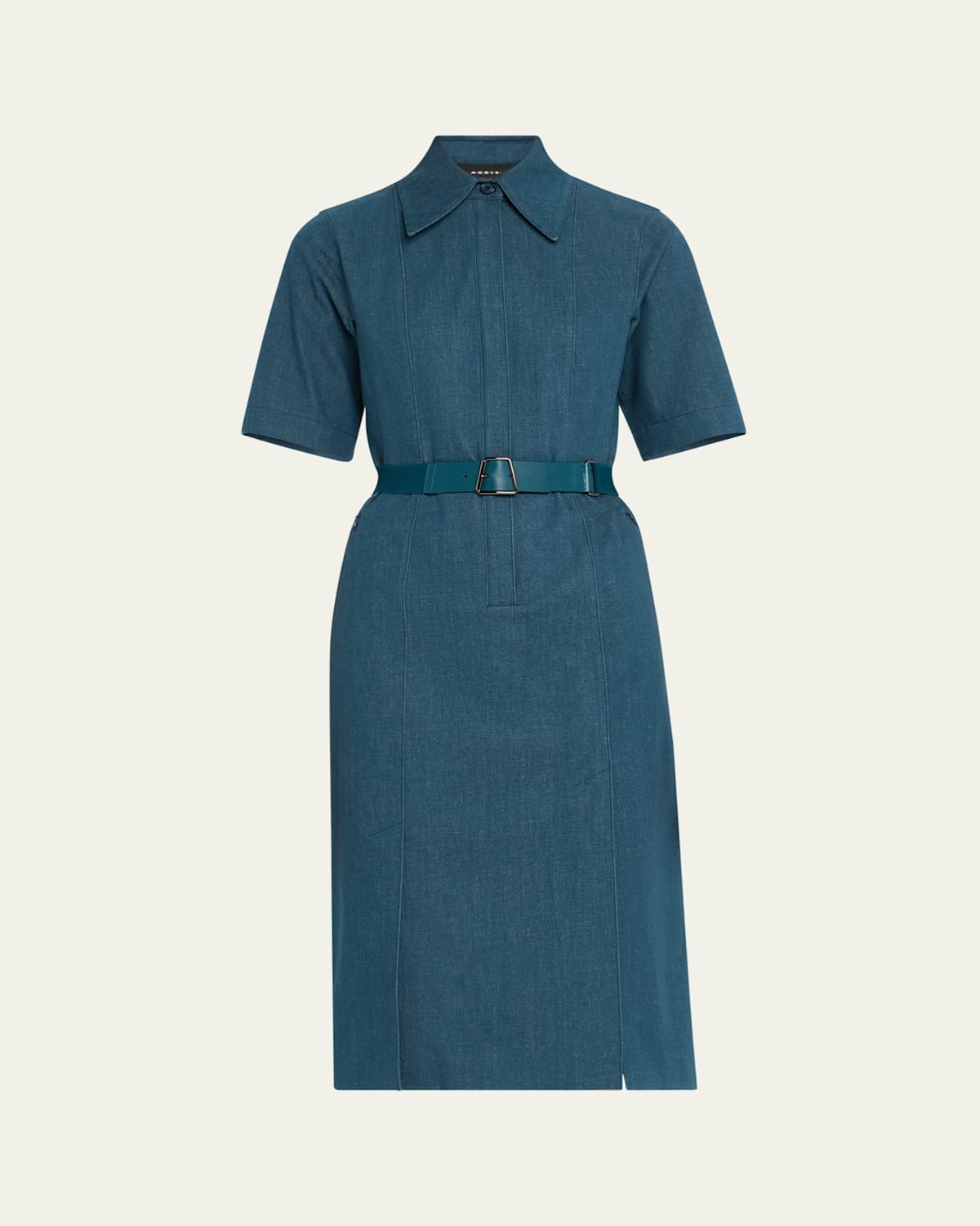 Akris Belted Stretch Cotton Denim Shirtdress In Green