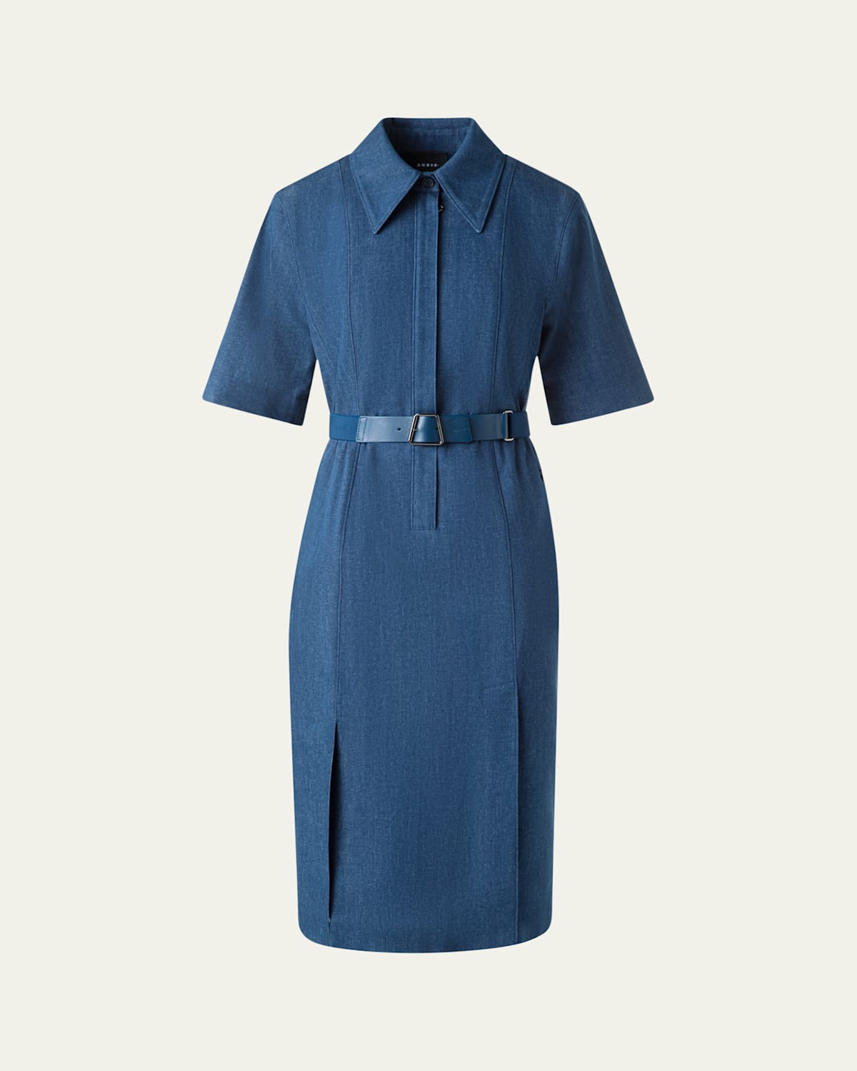 Akris Belted Stretch Cotton Denim Shirtdress In Blue