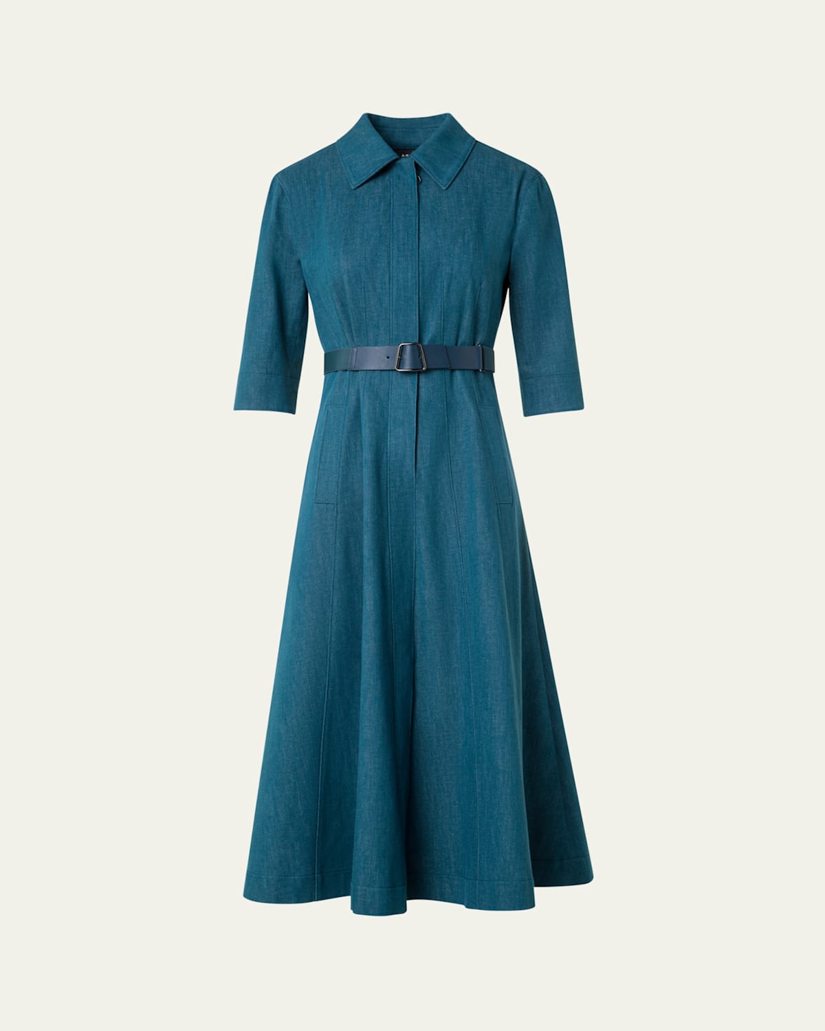 Akris Belted Cotton Denim Stretch Midi Dress