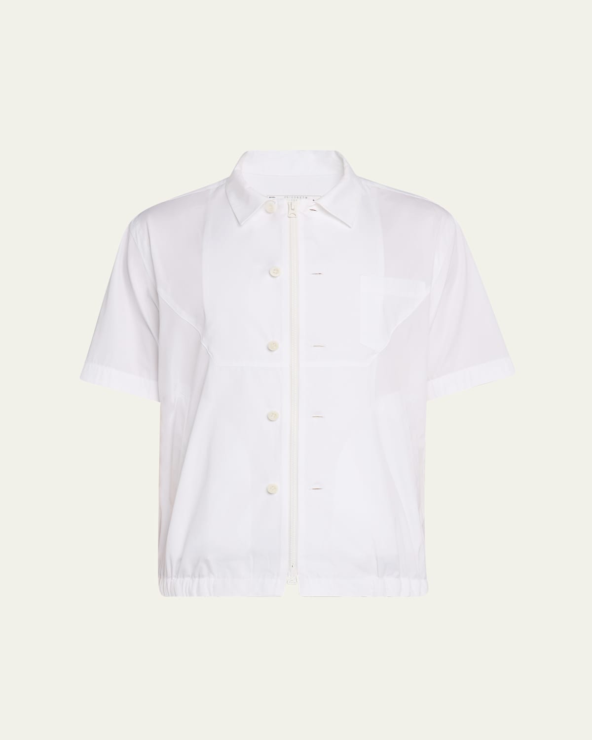 Sacai Men's Poplin Elastic-waist Zip Shirt In Off White