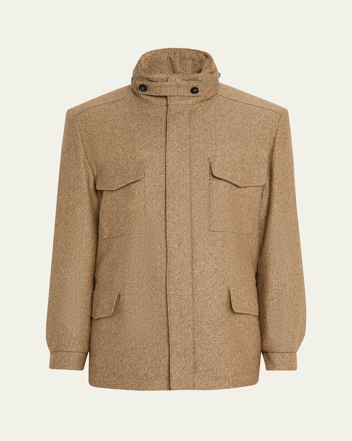 Loro Piana Men's Traveller Cashmere And Silk Chevron Field Jacket In Brown
