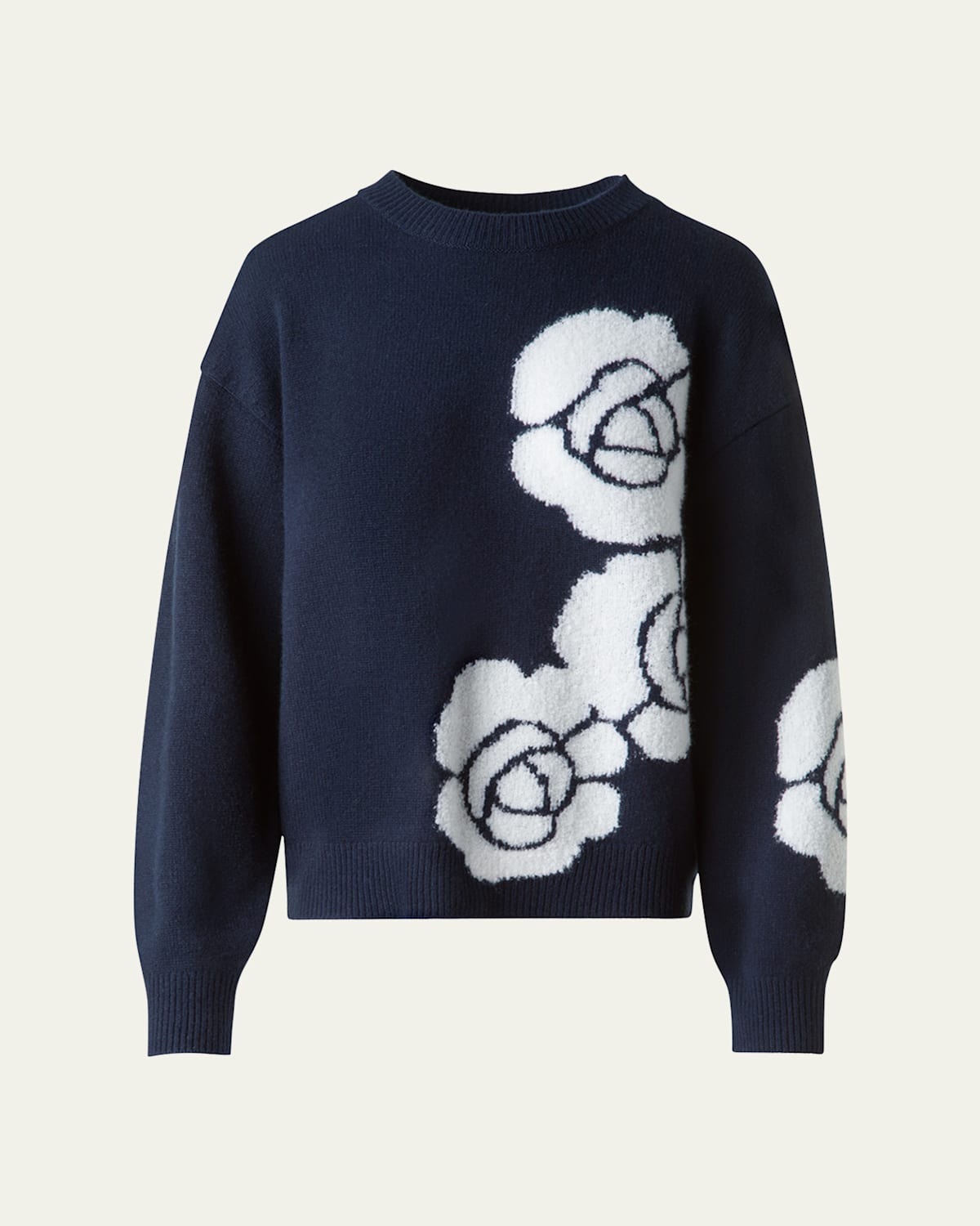 3D Anemone Intarsia Cashmere-Silk Sweater
