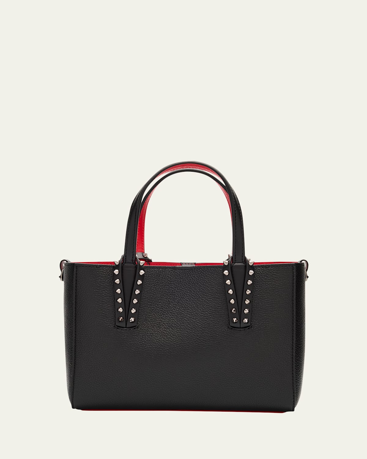 Christian Louboutin Cabata Mini Tote Bag In Leather With Spikes In Black