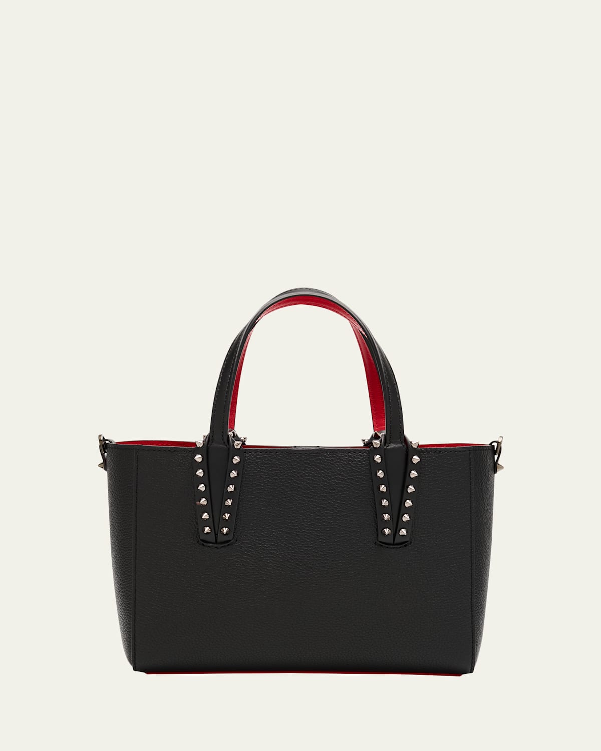 Christian Louboutin Cabata Mini Tote Bag In Leather With Spikes In Black