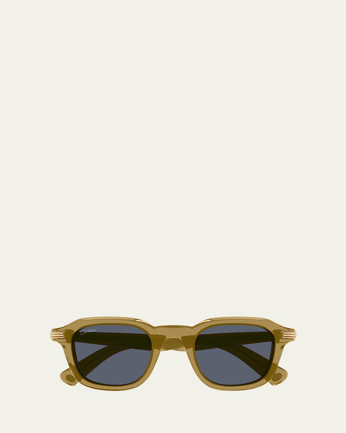 Shop Cartier Men's Ct0536s Acetate Rectangle Sunglasses In Yellow