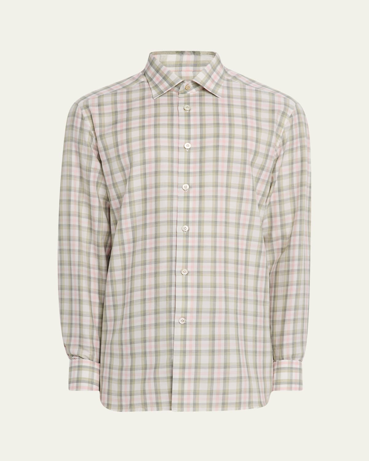 KITON MEN'S LINEN-BLEND PLAID SPORT SHIRT 