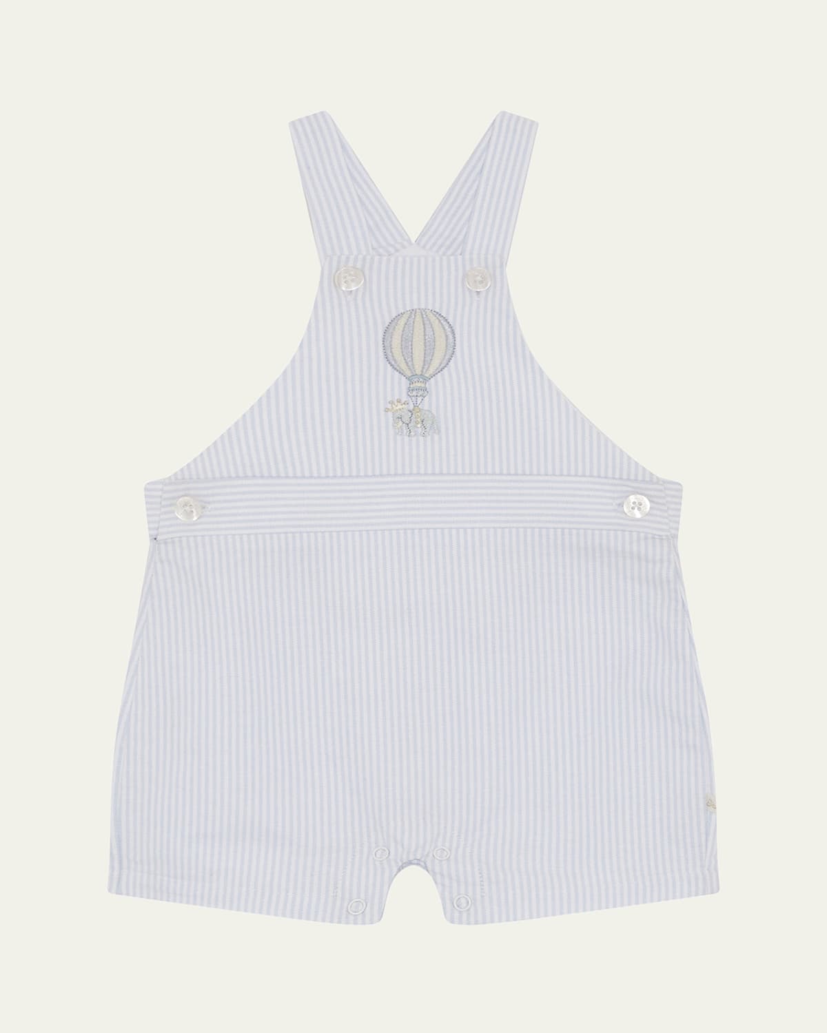 Marie Chantal Boy's Alfie Striped Embroidered Overalls In White Blue