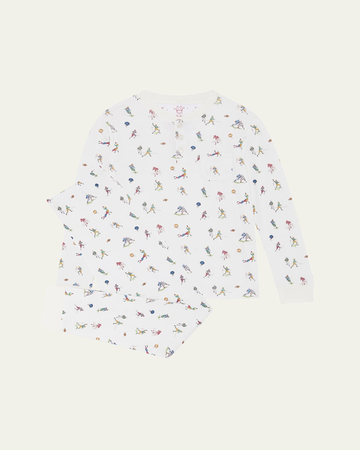 Marie Chantal Boy's Derek Quarterback Printed Pajama Set In White Multi