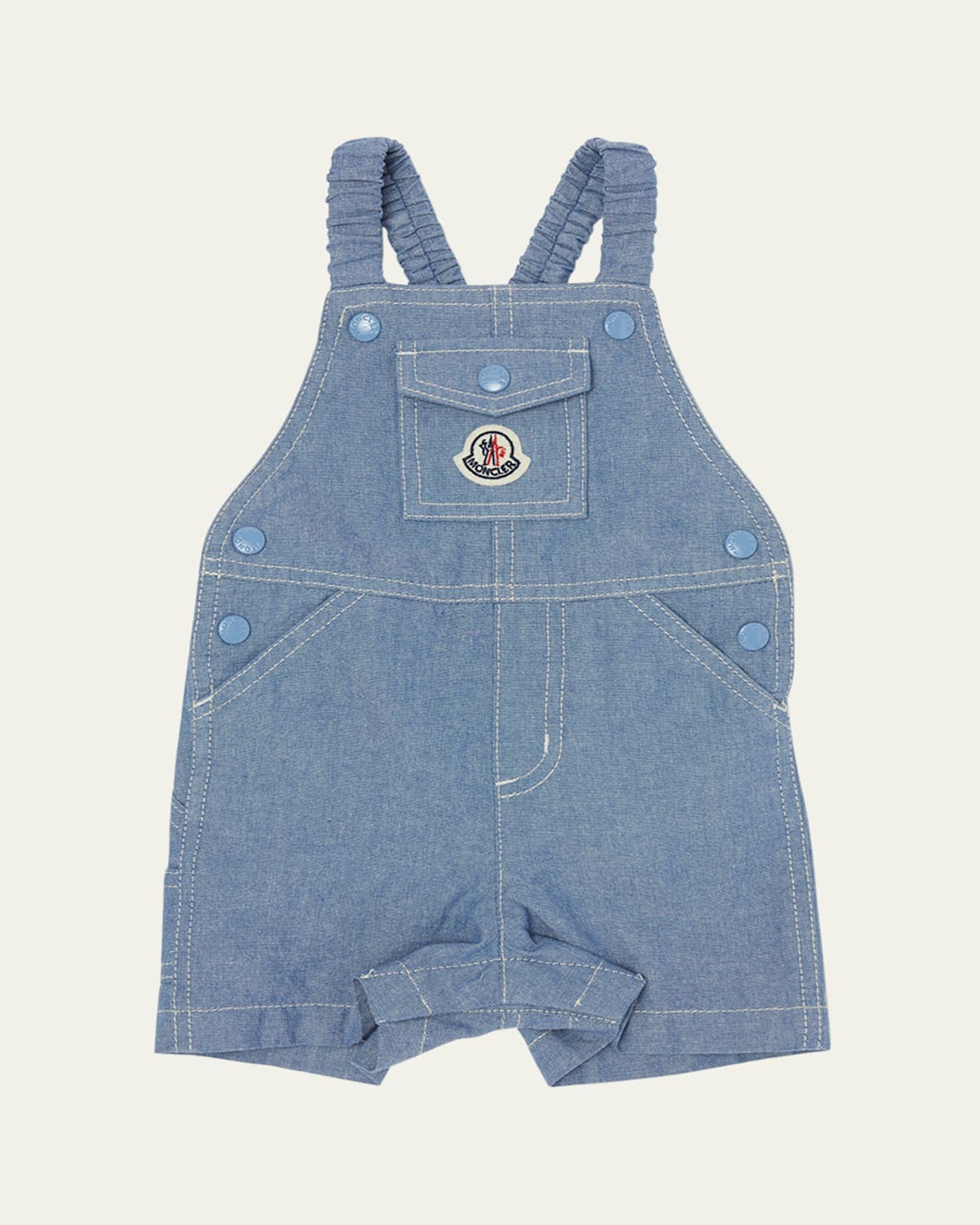 Moncler Boy's Overalls W/ Logo Patch In Blue