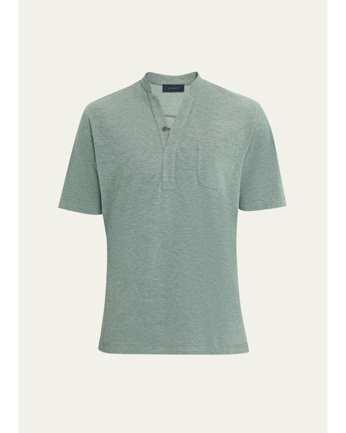 Men'S Fish Tail V-Neck Pocket Polo Shirt