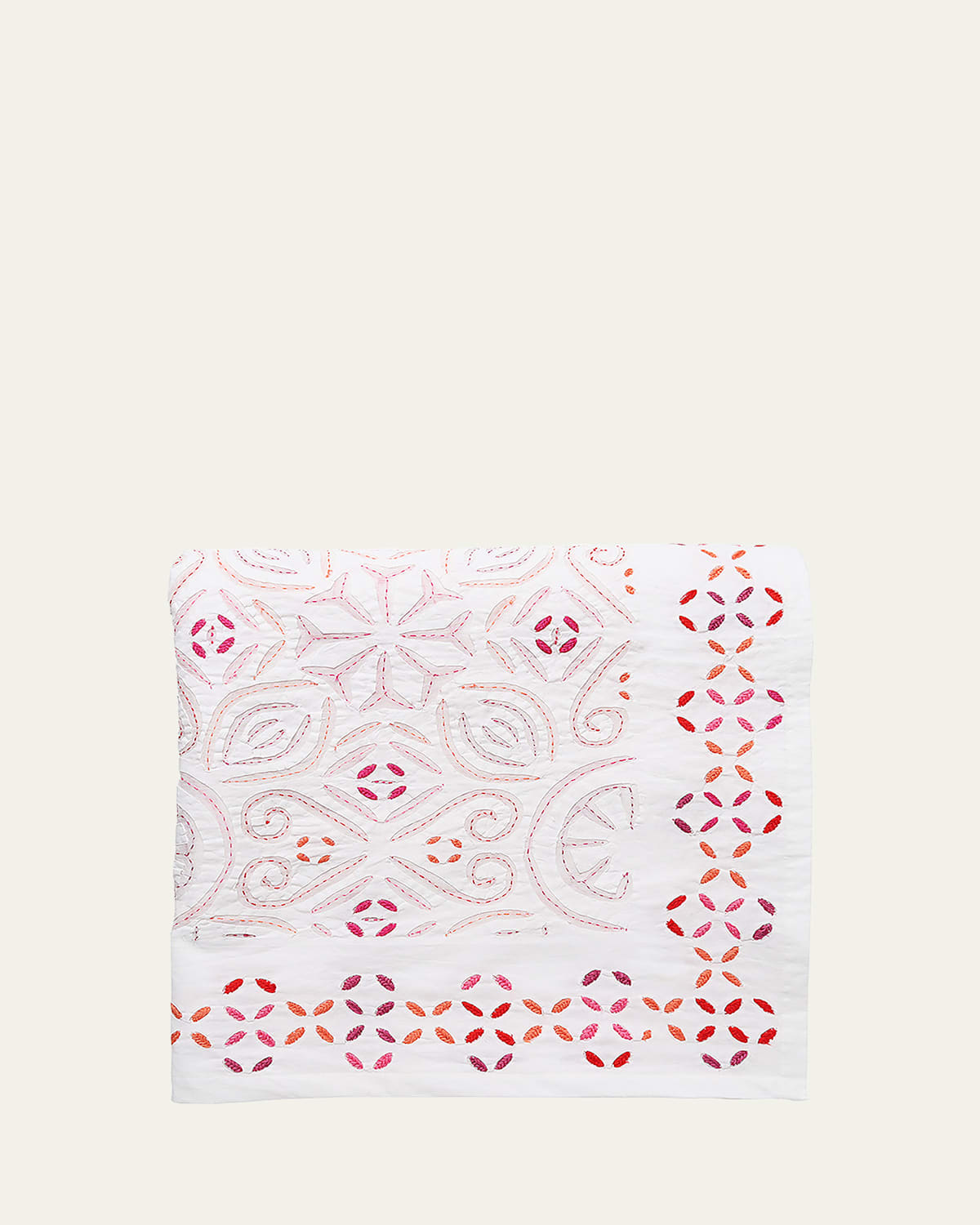Kim Seybert Malta Tablecloth, 58" X 126" In White/pink/orange