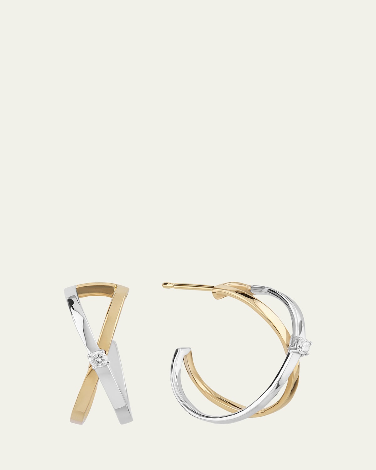 Two-Tone Solo Crisscross Hoop Earrings, 16mm