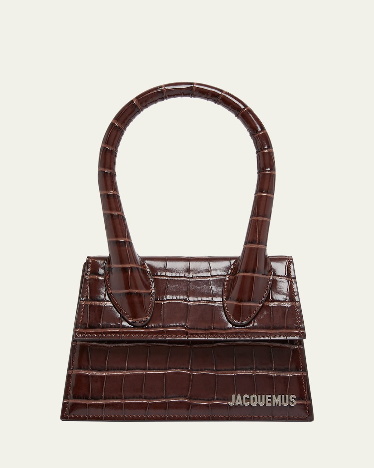 Jacquemus Le Chiquito Moyen Croc-embossed Leather Top-handle Bag In Dark Brown
