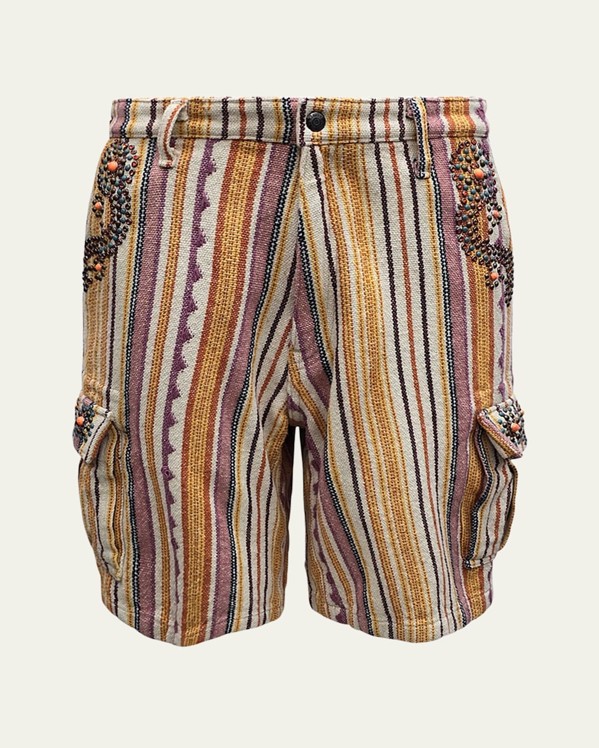 Cout De La Liberte Men's Multi-Stripe Embellished Cargo Shorts