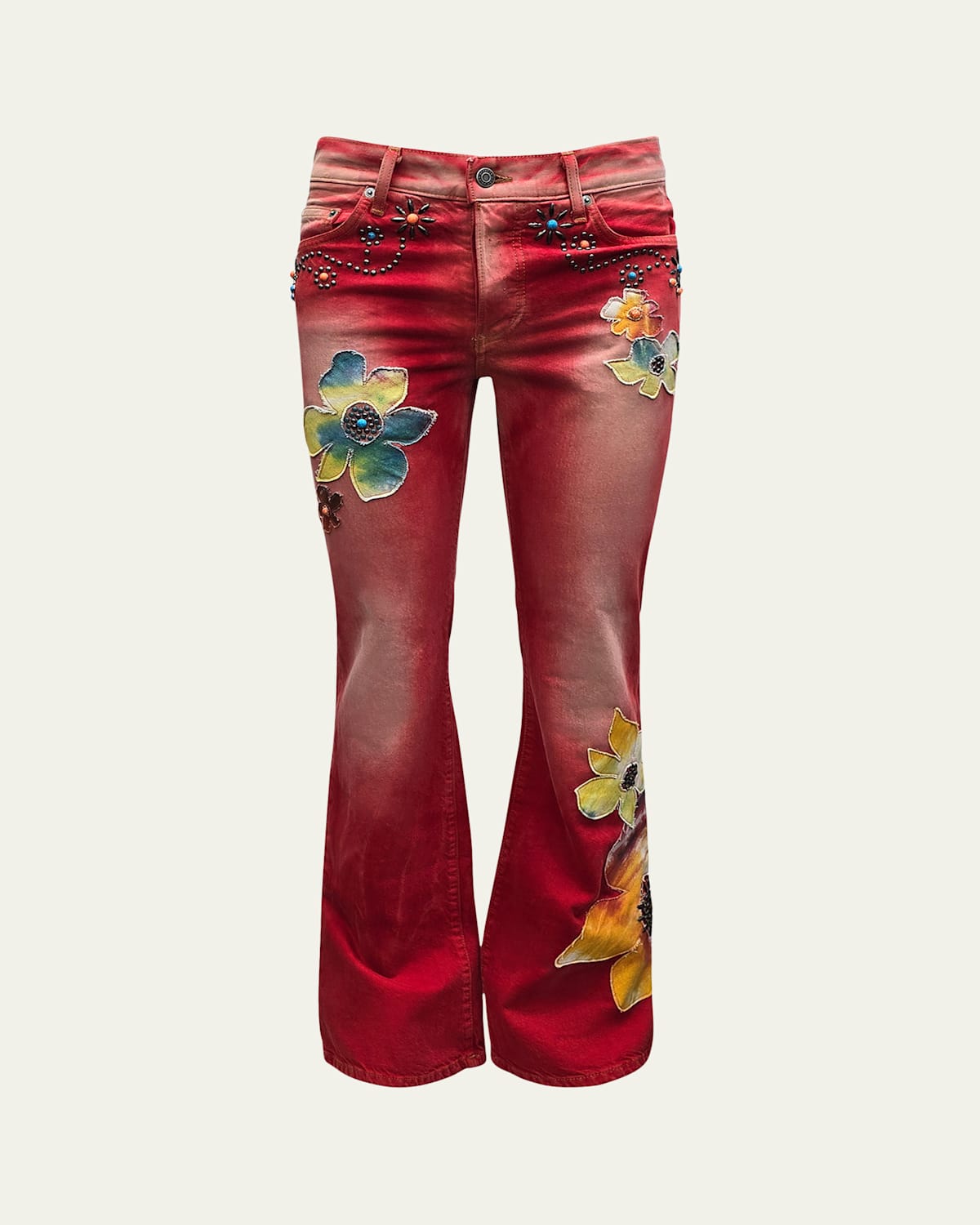 Cout De La Liberte Men's Tie-Dye Flower Flare Jeans